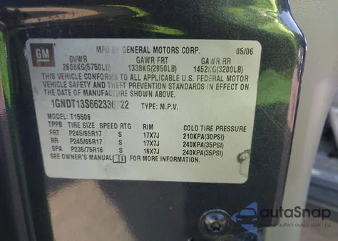 2006 Chevrolet Trailblazer Ls/Lt from USA, damaged, VIN 1GNDT13S662336722